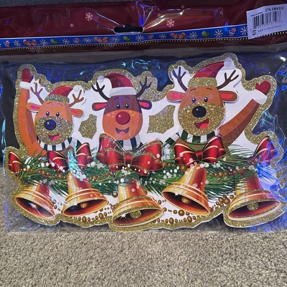 Christmas Window Decorations Assorted Santa Reindeer Double Sided (12pack) NEW